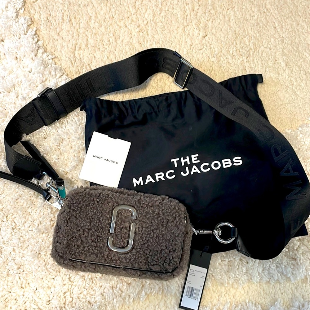 Marc Jacobs The Snapshot Teddy Faux Fur Grey Camera Bag Crossbody Handbag Purse